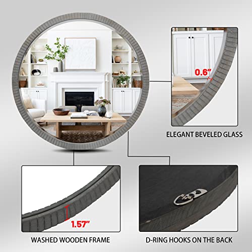 35" Round Wood Mirror