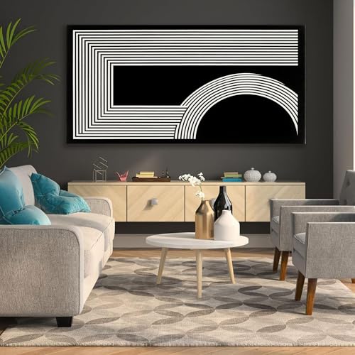 Large Abstract Wall Art Black And White Wall Art Geometric Line Print Painting Artwork Canvas Art Wall Decor Simple Picture Artwork For Living Room Bedroom Office Home Decor 29"X 58"