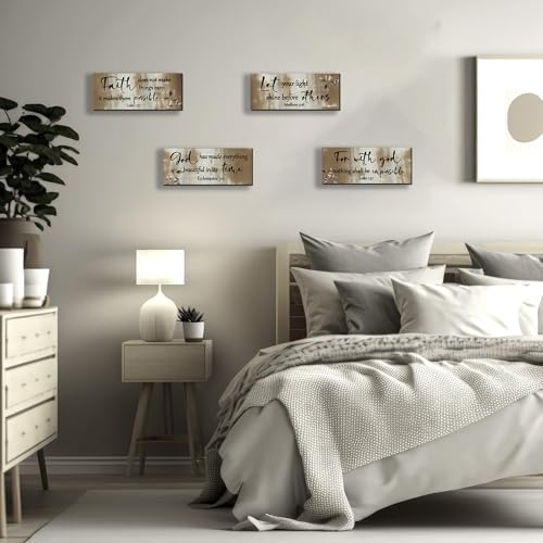 4 Pieces Brown Bathroom Decor Bible Verses Wooden Wall Decor Abstract Office Christian Religious Art for Women Office Home Bedroom Living Room Decoration (4 Count)