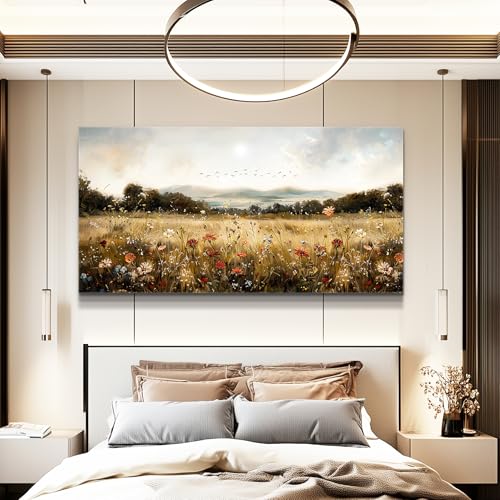 Modern Canvas Print Wall Art Vintage Home Decorlawn Painting With Floral Wall Art Printsclassic Landscape Office Living Room Bedroom Wall Decor Home Decorcan Be Hung Directly 24x48 Inches