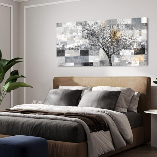Modern Abstract Tree Wall Art for Living Room Black and White Canvas Painting Wall Art Large Nature Landscape Artwork Bedroom Office Home Decor