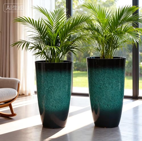 Autodaya 23.8" Tall Outdoor Planters Set of 2 Flower Pot for Outdoor Plants (2 Count)