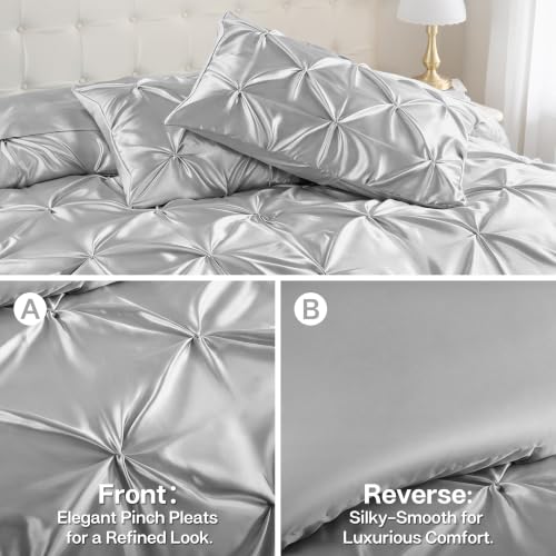 Satin Twin Comforter Set Silver Grey