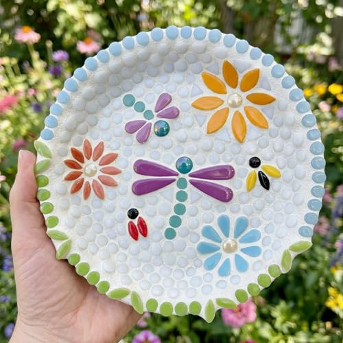 150g Glossy White Round Glass Mosaic Tiles for Crafts Bulk (5.29 Ounce)