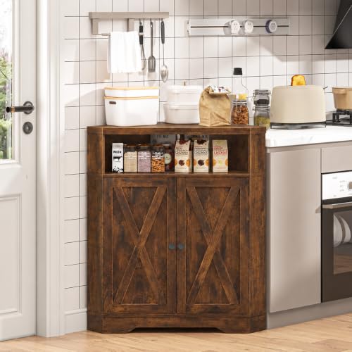 Small Corner Storage Cabinet with USB Ports and Outlets