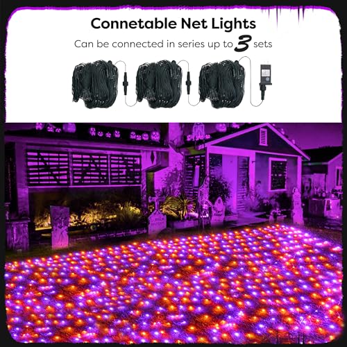 Halloween Lights Outdoor 360LED 11.5ft x 6.9ft Halloween Net Lights with 8 Modes