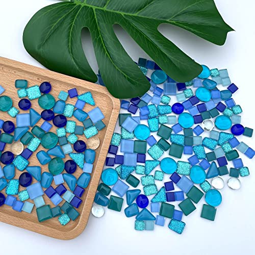 1.1LB Blue Mixed Irregular Crystal Glass Mosaic Tiles for Crafts (17.6 Ounce)