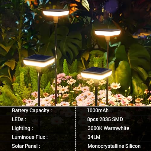 Solar Pathway Lights Outdoor 6 Pack Solar Powered Garden Lights 12H Long Lasting Auto On (6 Count)