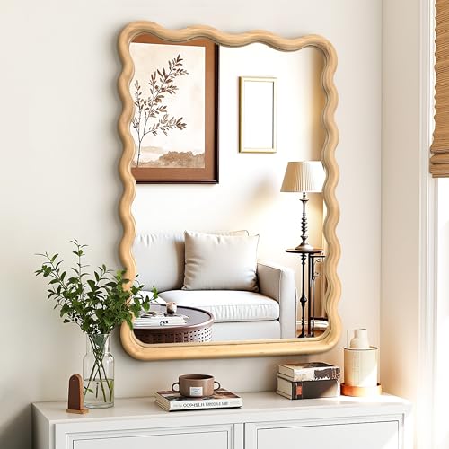 Wavy Wood Bathroom Vanity Mirror