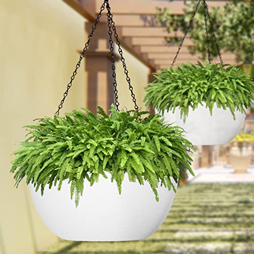 13 inch 2Pack Large Hanging Planters for Outdoor Indoor Plants with Drainage Holes and Chain (2 Count)