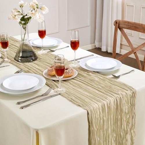 Beige Cheesecloth Table Runner 35×120 Inch Fall Boho Gauze Home Decor (4.8 Ounce)