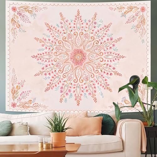 Floral Mandala Tapestry Boho Tapestry for Bedroom Pink Tapestries Wall Hanging Living Room Wall Art and Home Decor 60x80