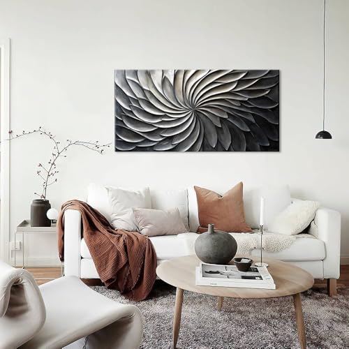 Abstract Black and White Wall Art for Living Room Modern Canvas Print Painting Lines Flower Floral Large Artwork Bedroom Home Office Wall Décor