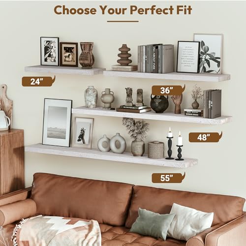 Elm Wood Floating Shelf 55x8” Set of 1