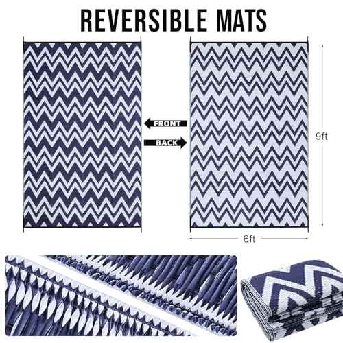 Outdoor Rug 6x9 ft Waterproof Reversible Chevron Mat