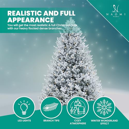 Ginebra 6.5ft Snow Flocked Christmas Tree Prelit with 2456 Branch Tips