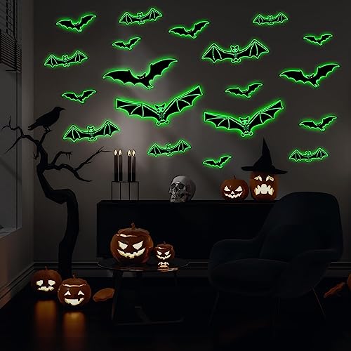 3 Sheets Glow in The Dark Skeleton Bat Decals