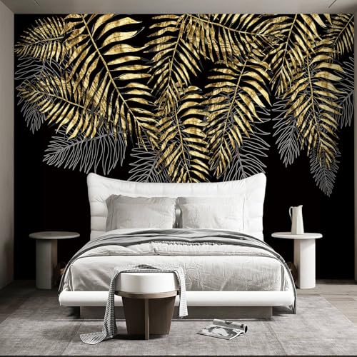 Black and Gold Leaf Mural Bedroom Tropical Botanical Wallpaper Room Plant Decor Living Room tv Background Large wall Mural