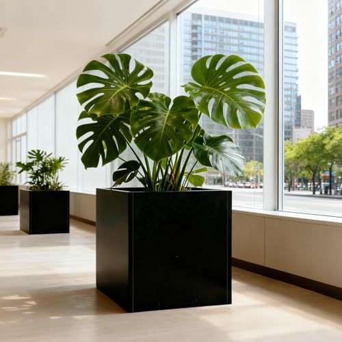 Galvanized Steel Planter Box Black Metal Planter Large Square 32Inch Indoor Outdoor Planters Cube Steel Heavy Duty Flower Pot Powder Coating Modern Commercial Residential for Patio