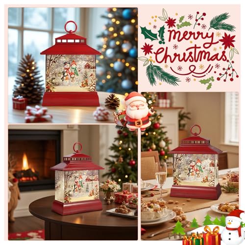 Christmas Snow Globe Lantern Water Glittering Lantern with 8 Songs & 6H Timer Romote Control Christmas Snow Globes USB & Battery Operated for Christmas Festival Decorations Gifts