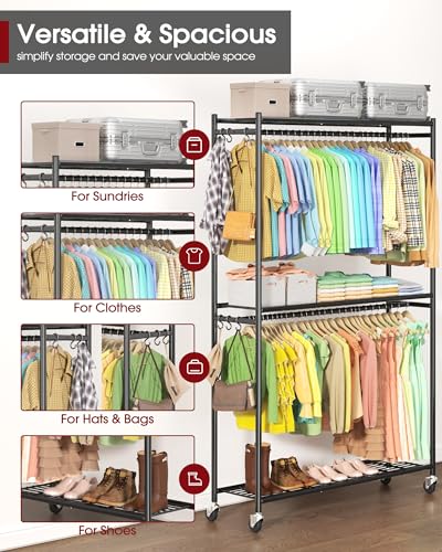 Clothes Rack 45.2" x 12.2" x 79.5" Clothing Rack with Shelves & Wheels