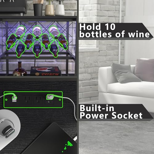 Wine Cabinet Coffee Table with Power Socket and LED Light