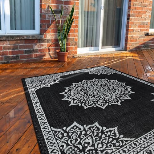 Outdoor Rug 5x7 Medallion Black White Modern Area Rugs for Indoor and Outdoor Patios