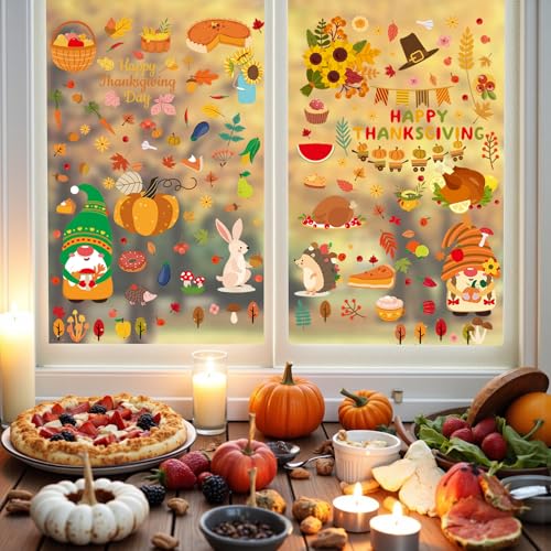 Thanksgiving Fall Window Clings for Glass Windows (9 Count)