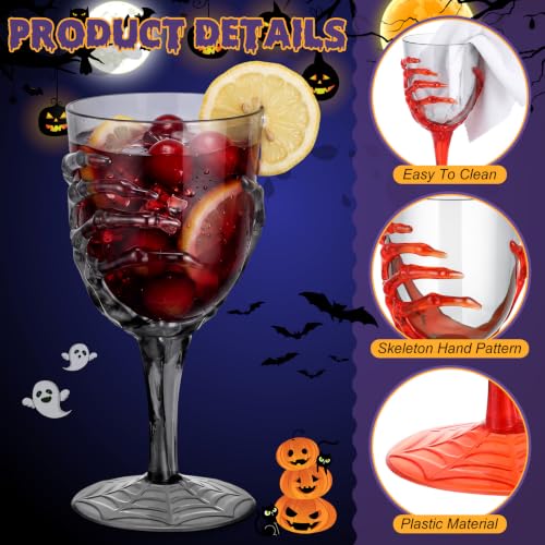 24 Pcs 12oz Halloween Skeleton Hand Goblets Clear Plastic Halloween Cups Skull Wine Glass Set for Creepy Spooky Party Decorations (24 Count)