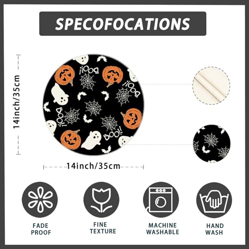 Halloween Ghost Pumpkin Round Placemats Set of 4 Table Decor 14x14Inch (4 Count)