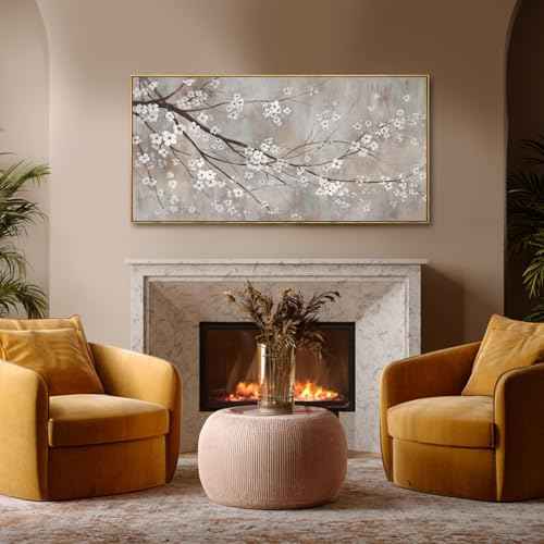 Plum blossom Wall Decor White Flowers Painting on Canvas Nature Wall Art for Bedroom 24"x 48" Wall Decorations for Living Room Office