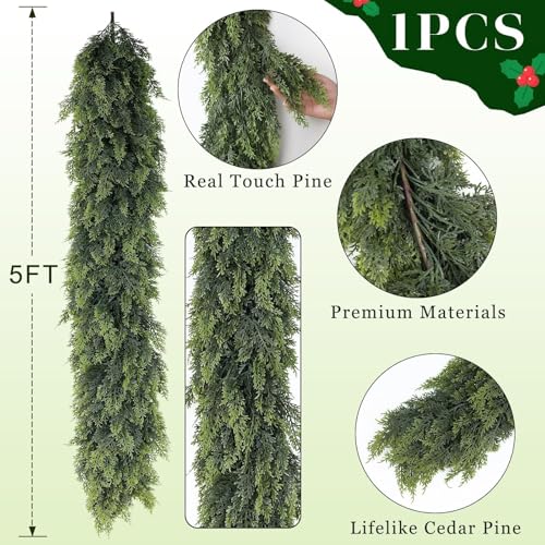 Lifelike Touch Artificial Christmas Cedar Garland for Mantle
