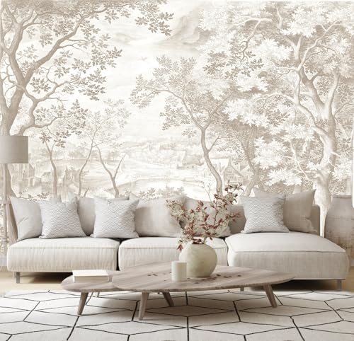 Vintage Beige Forest Woodland Mural Wallpaper
