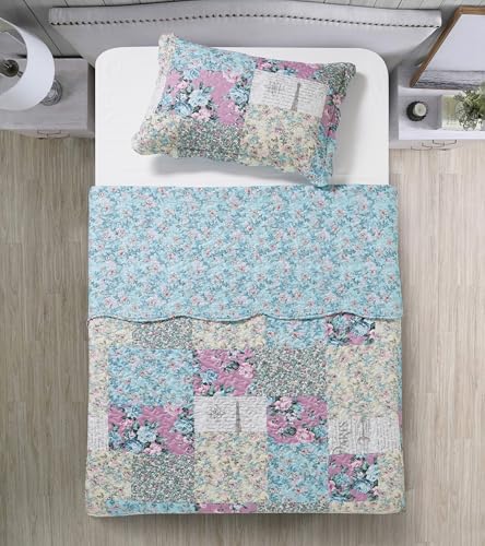 Lilac Rose Toile Lively Patchwork Quilt Set