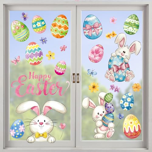 Vintage Happy Easter Bunny Egg Window Clings 6 Sheets (6 Count)