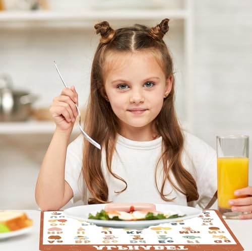 Educational Placemats Set of 6 Boho Kid Plastic Table Mat 17×13×0.04in (6 Count)