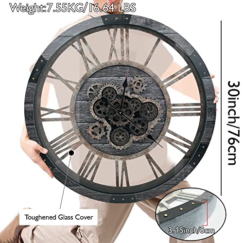 30" Large Moving Gears Wall Clock for Living Room Decor Office Home