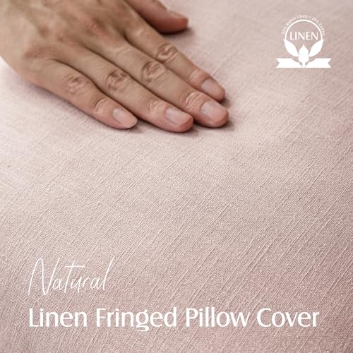 Boho Linen Fringe Lumbar Throw Pillow Covers 12×20 Light Pink (2 Count)