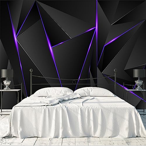3D Black and Purple Geometric Wallpaper Mural for Game Room