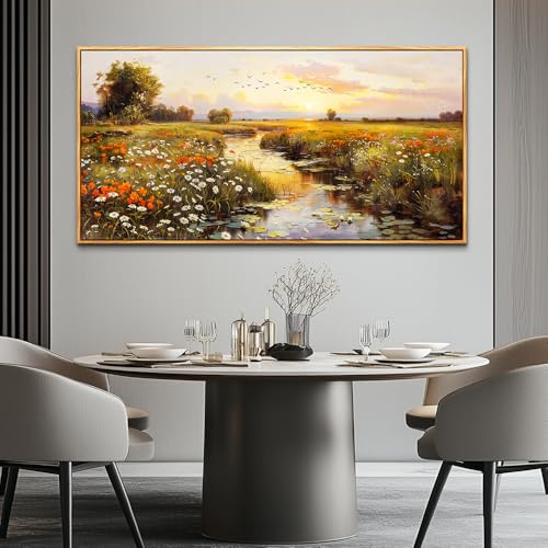 Large Canvas Wall Art For Living Room Wall Decor For Bedroom Watercolour Painting Office Decoration Countryside Sunrise Scenery Wall Picture Home Decor Ready To Hang 30x60 In Wood Framed