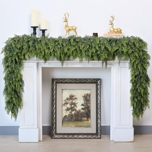 16FT 1Pcs Lifelike Touch Artificial Christmas Cedar Garland for Stair Decor