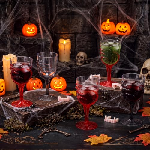 24 Pcs 12oz Halloween Skeleton Hand Goblets Clear Plastic Halloween Cups Skull Wine Glass Set for Creepy Spooky Party Decorations (24 Count)