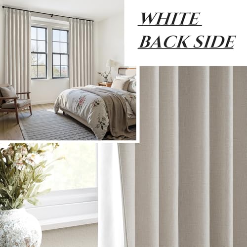Natural Linen Pinch Pleated Blackout Curtains & Drapes 98 Inch Long Bedroom (2 Count)