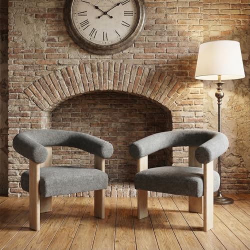 Barrel Accent Chairs Set of 2 with Armrests and Rubberwood Legs (2 Count)