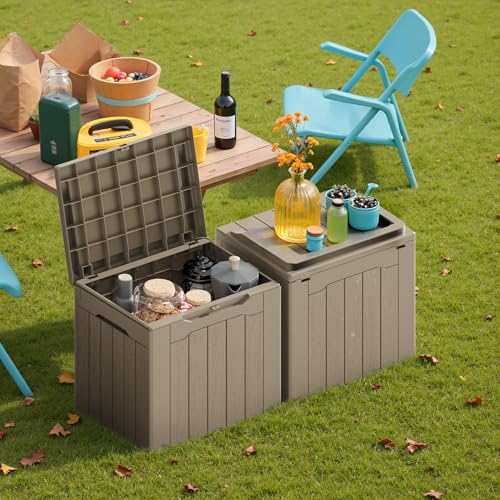 30 Gallon Resin Deck Box 2 Pack Outdoor Indoor Waterproof Storage Box for Patio Furniture Pool Accessories Storage for Cushion Garden Tools