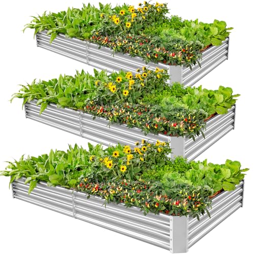 3 Pack 6×3×1ft Galvanized Metal Raised Garden Bed (3 Count)