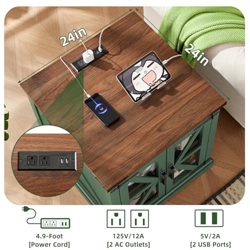 24'' End Table with Charger for Living Room