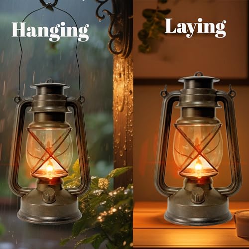Vintage Lantern LED Outdoor Battery Powered Lanterns with Dancing Flame Wick Waterproof Camping Lamp Non