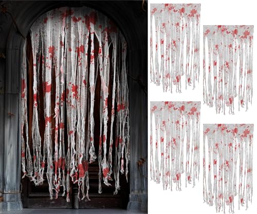 4pcs Halloween Door Curtain Decoration with Bloody Hand Prints