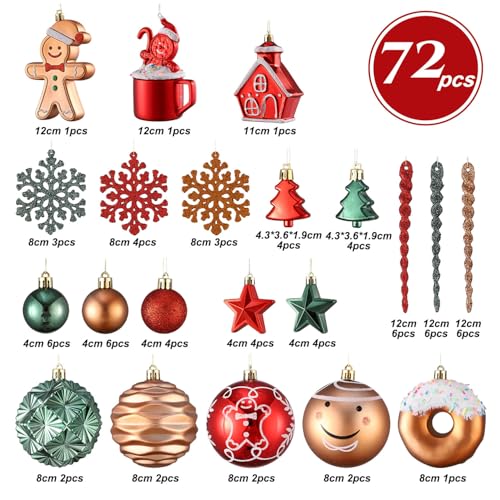 Gingerbread Man Christmas Tree Ball Ornaments Set (72 Count)